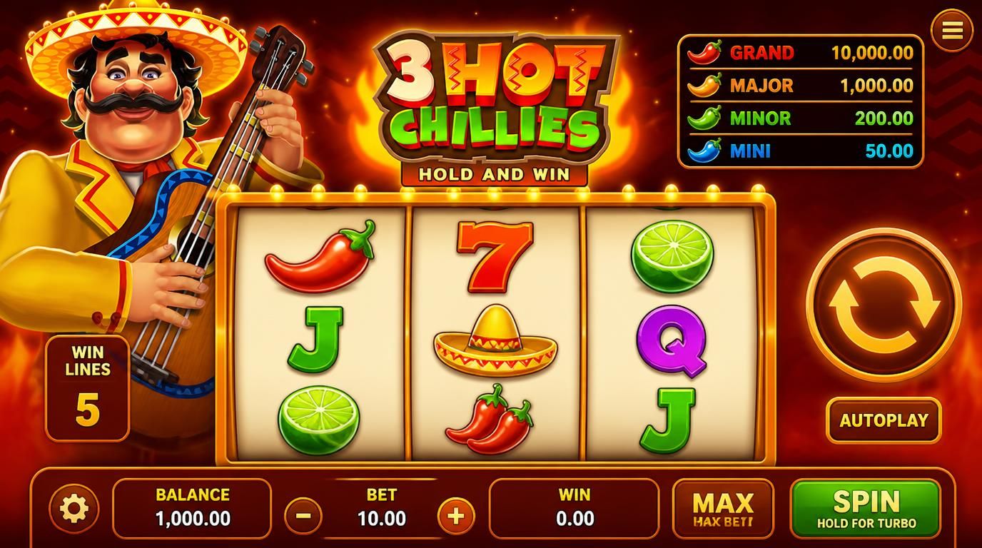  Benutzeroberfläche eines klassischen Slots in Chili-Rot mit klaren Bedienelementen